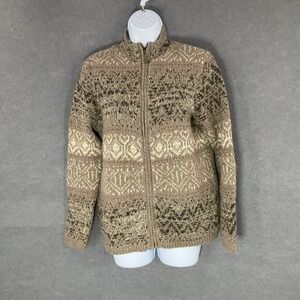 Coldwater Creek Wool Blend Fair Isle Knit Full Zip‎ Cardigan Sweater Sz Small